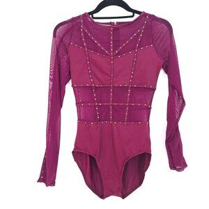 Weissman Burgundy Mesh Studded Long Sleeve Dance Costume Women's Medium